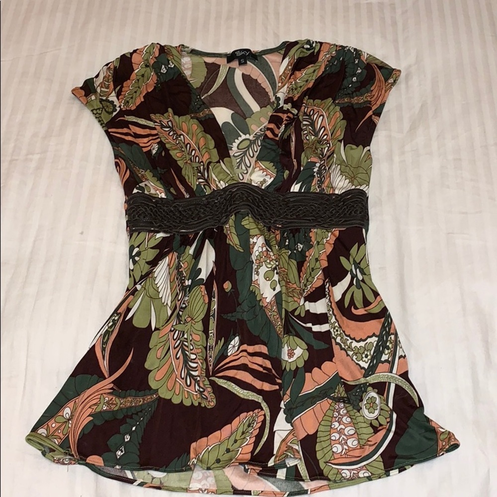 Sky silk top size s small multicolor